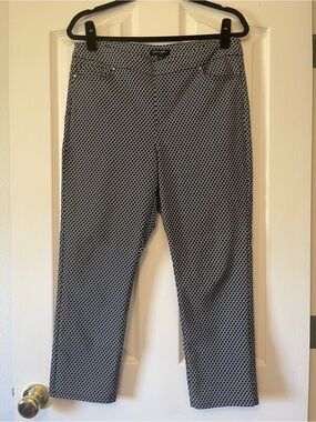 Mario Serrani Navy Blue and White Geometric Ankle Crop Chinos